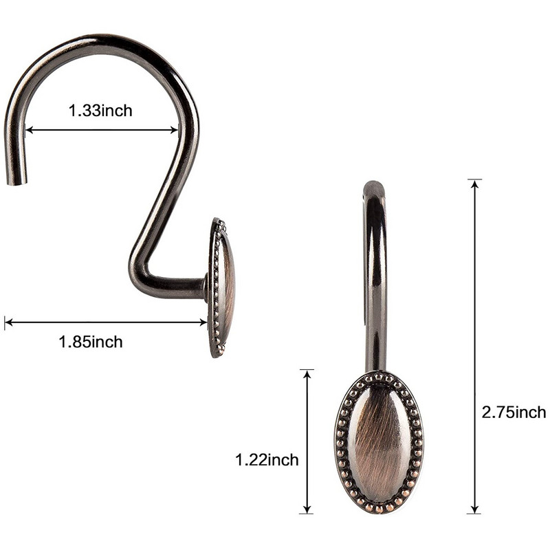 12 vnt dušo užuolaidų kabliukai Dekoratyviniai rūdims atsparūs metaliniai dušo kabliukai, skirti vonios kambario Glide dušo žiedams