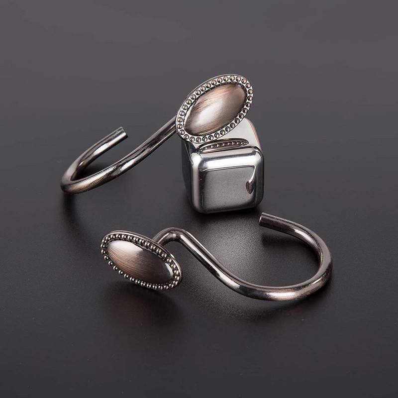 12 vnt dušo užuolaidų kabliukai Dekoratyviniai rūdims atsparūs metaliniai dušo kabliukai, skirti vonios kambario Glide dušo žiedams