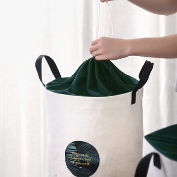 Домакинска платнена сгъваема кошница за мръсни дрехи Голям капацитет Преносими чанти за съхранение на пране с шнурове Мрежесто прахоустойчиво покритие