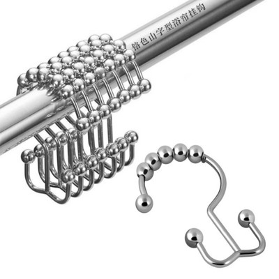 12 τεμάχια/Σετ από ανοξείδωτο χάλυβα διπλής όψης Γάντζος κουρτίνας μπάνιου Rollerball Πολυλειτουργικός γάντζος οικιακής χρήσης προμήθειες μπάνιου