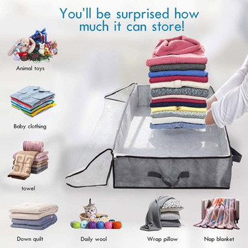 Q1JB 2PCS Органайзер за дрехи под леглото Големи чанти за съхранение Устойчив трислоен държач за дрехи от нетъкан текстил със здрав цип