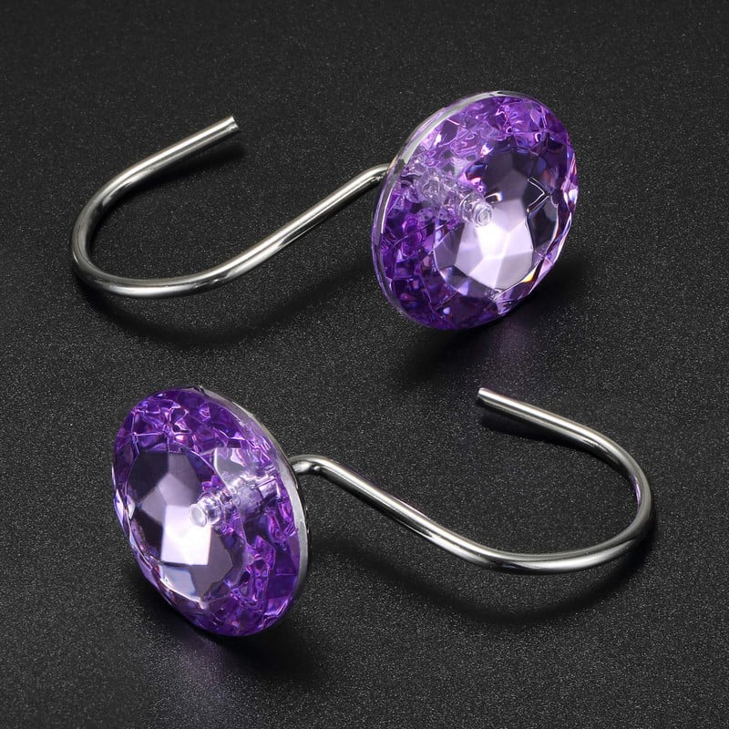 12 vnt Kibirkščiuojantys spalvingi deimantiniai dušo užuolaidų kabliukai Dekoratyviniai akriliniai dušo užuolaidų žiedai vonios kambario dušo strypams