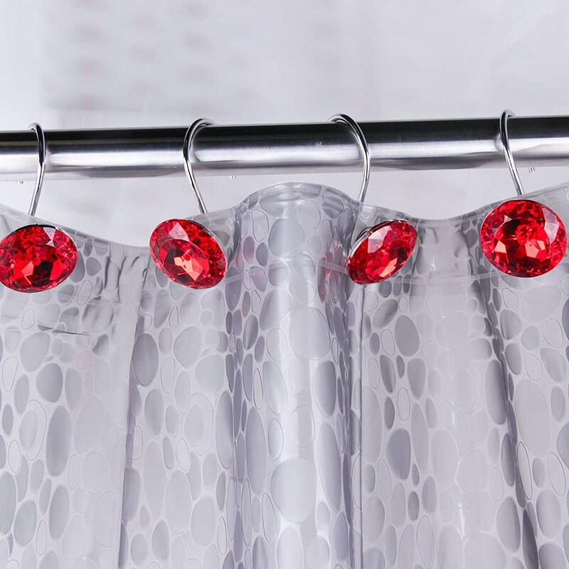12 vnt Kibirkščiuojantys spalvingi deimantiniai dušo užuolaidų kabliukai Dekoratyviniai akriliniai dušo užuolaidų žiedai vonios kambario dušo strypams