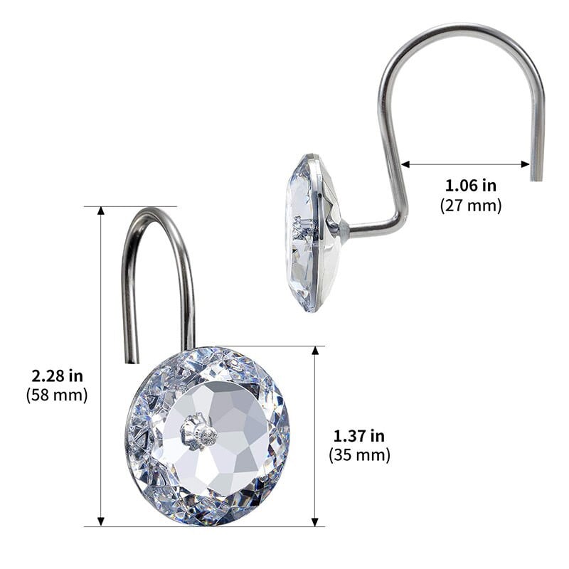 12 vnt Kibirkščiuojantys spalvingi deimantiniai dušo užuolaidų kabliukai Dekoratyviniai akriliniai dušo užuolaidų žiedai vonios kambario dušo strypams