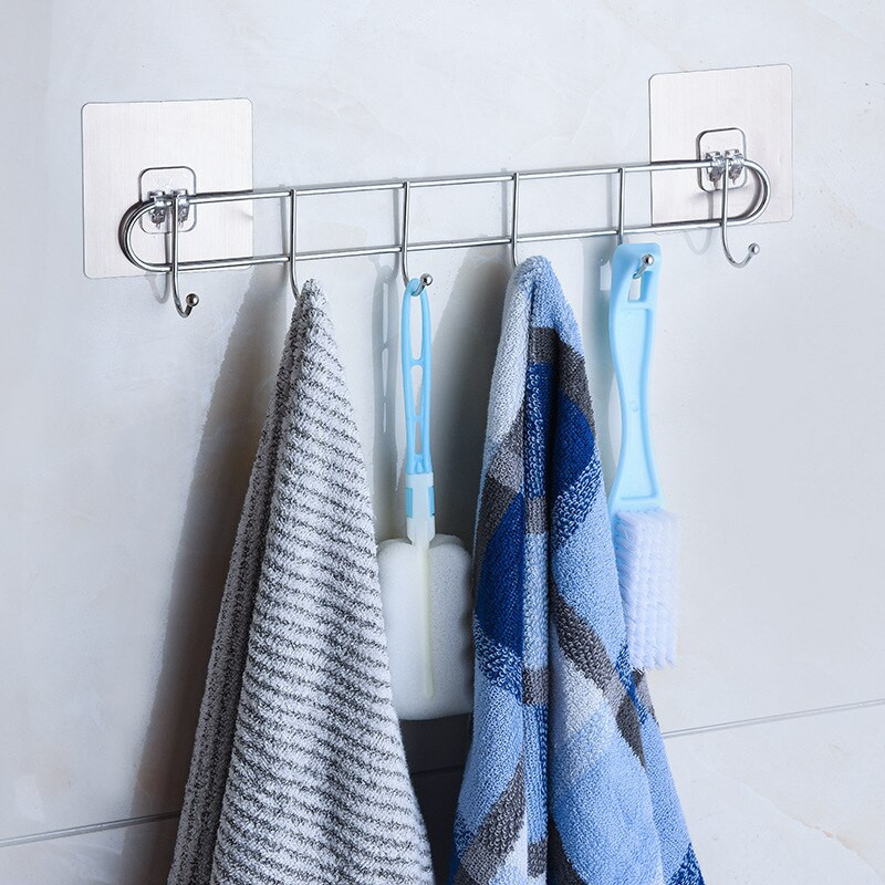 Suporturi pentru suport pentru agățat, montate pe perete, fără perforare, din oțel inoxidabil, din plastic, cu aspirație, pentru raft de bucătărie pentru baie, cu 6 cârlige, Dropship