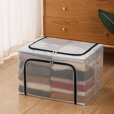 Acélvázas tárolódoboz Többfunkciós gardrób tároló állvány átlátszó vizuális nejlon tárolódoboz Ruhaszervező Háztartási kellékek