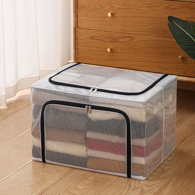Acélvázas tárolódoboz Többfunkciós gardrób tároló állvány átlátszó vizuális nejlon tárolódoboz Ruhaszervező Háztartási kellékek