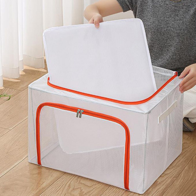 Acélvázas tárolódoboz Többfunkciós gardrób tároló állvány átlátszó vizuális nejlon tárolódoboz Ruhaszervező Háztartási kellékek