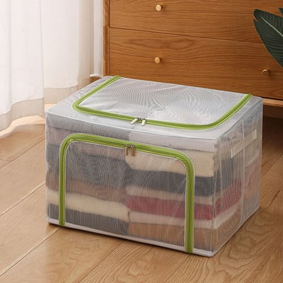 Többfunkciós nejlon tárolódoboz háztartási átlátszó oldalajtós összecsukható tárolódoboz, ruházati tárolódoboz
