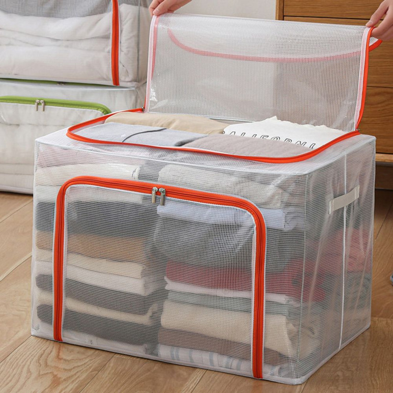 Többfunkciós nejlon tárolódoboz háztartási átlátszó oldalajtós összecsukható tárolódoboz, ruházati tárolódoboz