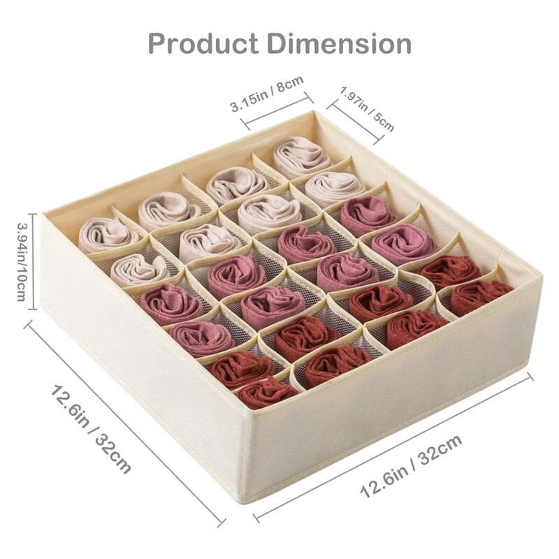 Promovare! Pachet de 3 șosete despărțitor pentru sertar pentru lenjerie de corp, cutii de depozitare pentru dulap pliabil cu 24 de celule