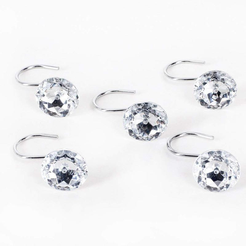 Zuhanyfüggöny Bling kampók Gyűrűk akril dekoratív strassz üveg kristály gördülő fürdőszobai fürdőkád készlet 12 gyűrűből