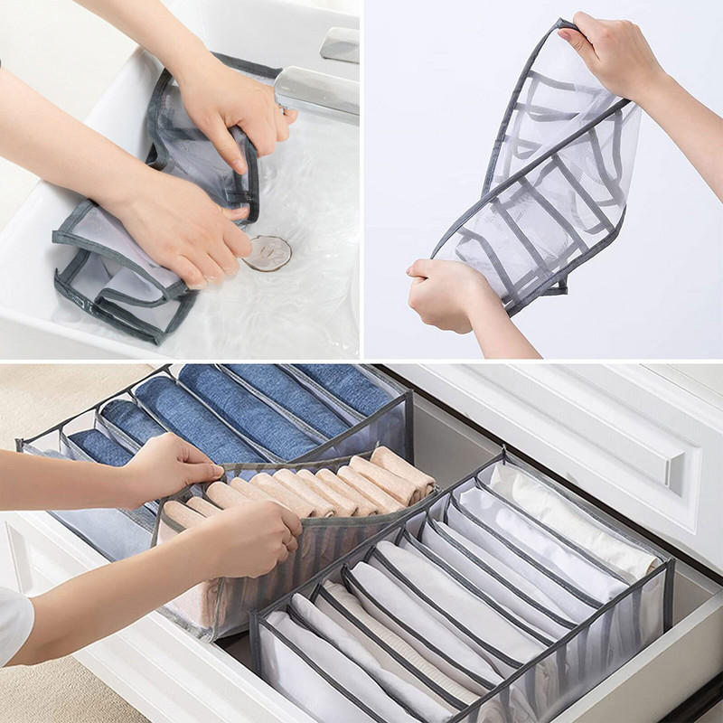 4/7Grids Džinsų skyrius Sandėliavimo dėžutė Spinta Drabužių spinta Drabužių stalčius Tinklo atskyrimas Organizatoriaus dėžutės Sukraunamos kelnės laikymo krepšys
