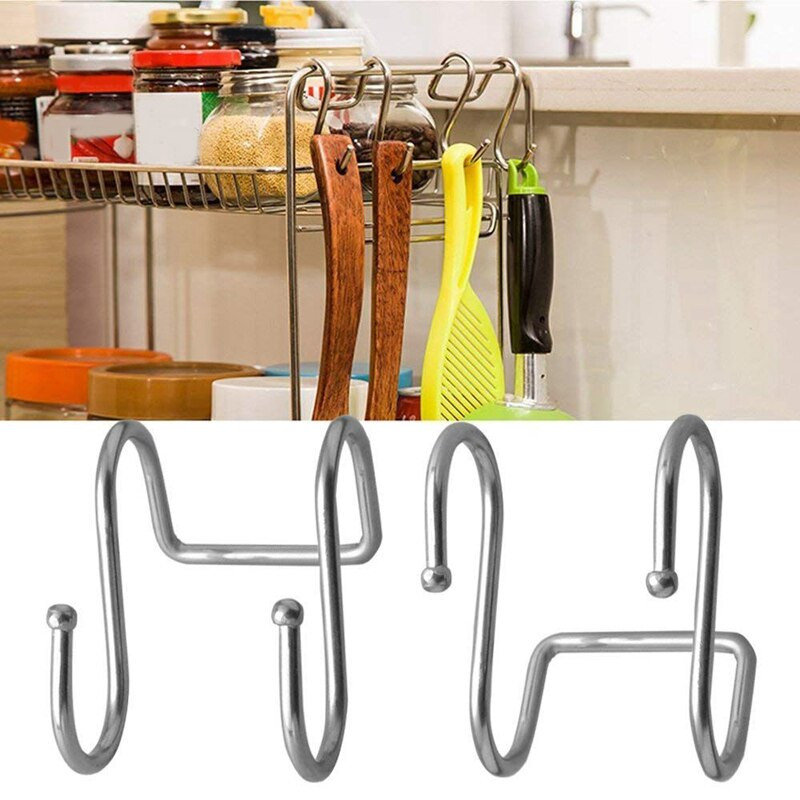 12 vnt S nerūdijančio plieno pakabos kabliukai virtuvės indams arba mėsinei mėsai – 10 vnt 8,1 x 5 cm ir 2 vnt 7,3 cm x 5 cm