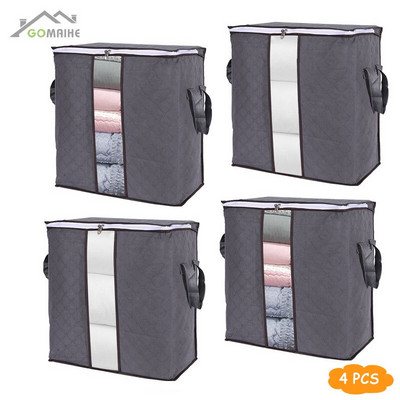 GoMaihe 3/4 vienetų komplektas, sulankstomas antklodės drabužių laikymo krepšys spintos organizatorius žaislas, atsparus dulkėms antklodė spinta spintos laikymo krepšio laikymo dėžutė