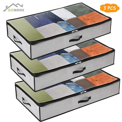 GoMaihe 3/4 vienetų komplektas, sulankstomas antklodės drabužių laikymo krepšys spintos organizatorius žaislas, atsparus dulkėms antklodė spinta spintos laikymo krepšio laikymo dėžutė