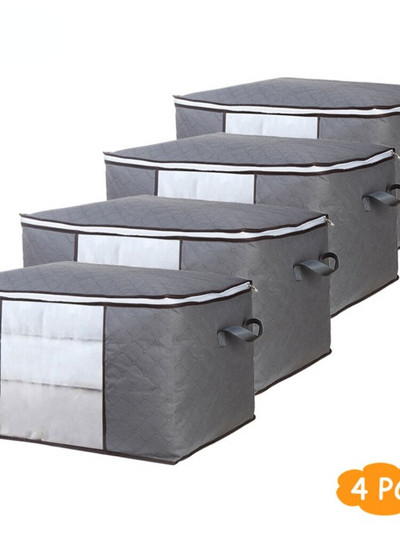 GoMaihe 3/4 vienetų komplektas, sulankstomas antklodės drabužių laikymo krepšys spintos organizatorius žaislas, atsparus dulkėms antklodė spinta spintos laikymo krepšio laikymo dėžutė