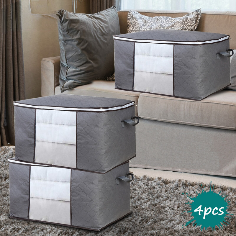 GoMaihe 3/4 vienetų komplektas, sulankstomas antklodės drabužių laikymo krepšys spintos organizatorius žaislas, atsparus dulkėms antklodė spinta spintos laikymo krepšio laikymo dėžutė