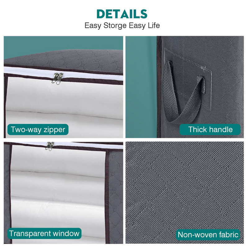 GoMaihe 3/4 vienetų komplektas, sulankstomas antklodės drabužių laikymo krepšys spintos organizatorius žaislas, atsparus dulkėms antklodė spinta spintos laikymo krepšio laikymo dėžutė