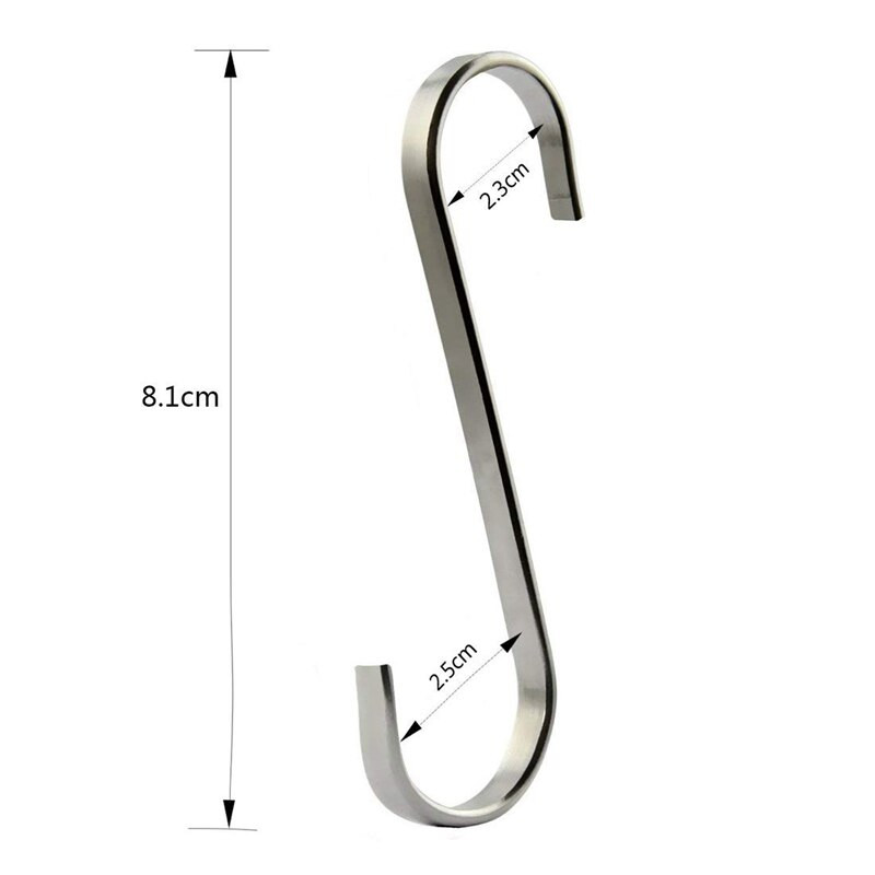 12 db S rozsdamentes acél felfüggesztő kampó konyhai edényekhez vagy hentes húshoz - 10 db 8,1 x 5 cm és 2 db 7,3 cm x 5 cm