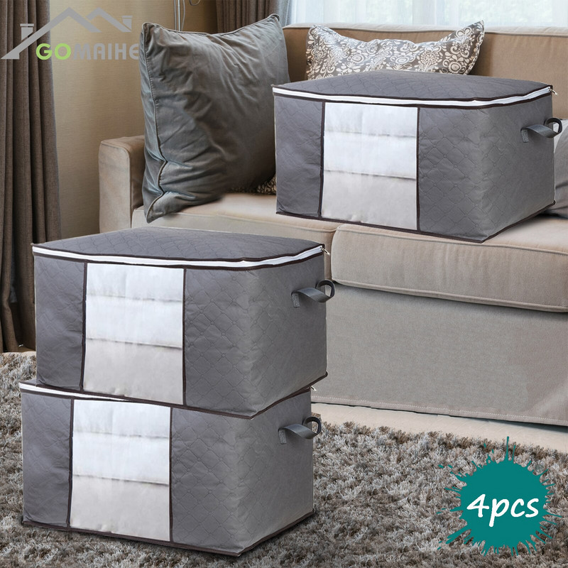GoMaihe 3/4 részes összecsukható paplan ruhatároló táska szekrény tároló doboz szervező játék tároló táska porálló paplan szekrény mentes