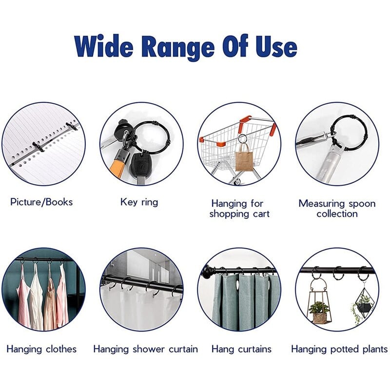 Vonios rūdims atsparūs dušo užuolaidų kabliukai 12 apvalių pramoninių dekoratyvinių dušo užuolaidų žiedų juodi