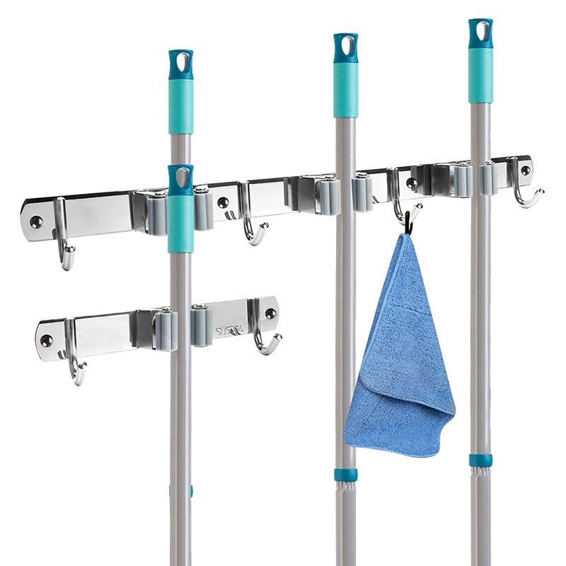 Promovare! Pachet de 2 suporturi pentru mop pentru mătură, montare pe perete, umeraș rezistent, organizator pentru mătură pentru grădină, garaj, spălătorie, baie, bucătărie