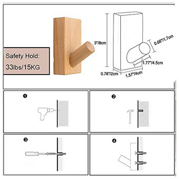 Дървени стенни куки, 3 опаковки естествени дървени куки за палто, монтирани на стена, дървени куки, занаятчийски поставка за шапки, закачалка за шапки