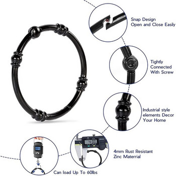 Неръждаеми куки за завеси за баня 12 кръгли промишлени декоративни халки за завеси за душ черни