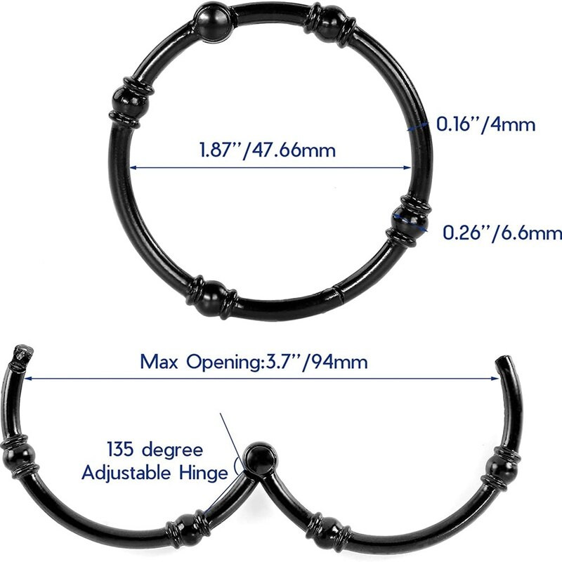 Vonios rūdims atsparūs dušo užuolaidų kabliukai 12 apvalių pramoninių dekoratyvinių dušo užuolaidų žiedų juodi