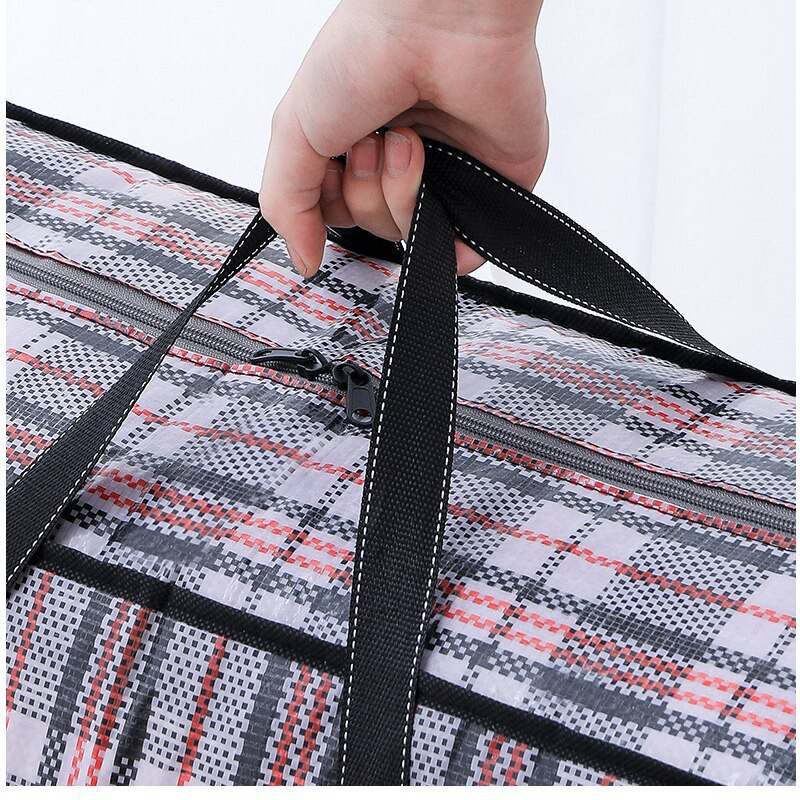 Geantă țesătă cu dungi Capacitate mare de depozitare Genți de mutare haine Pătură cuvertură Ambalare bagaje Pachet cu fermoar Tote Organizator acasă