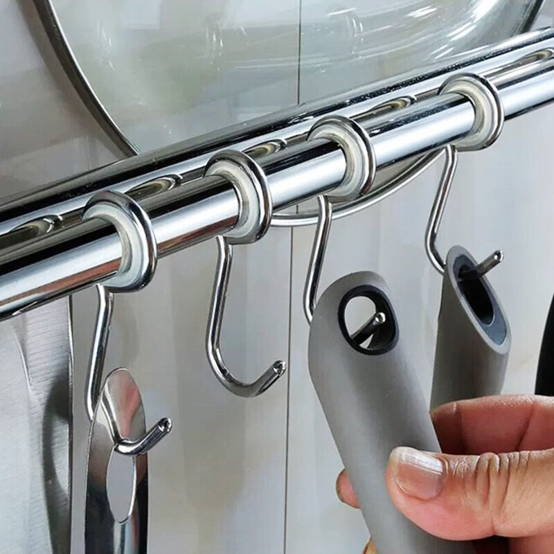 Sieninis indų stovas, nerūdijančio plieno pakabinamas virtuvės bėgelis su 8 nuimamais kabliukais, indų pakabos laikiklis