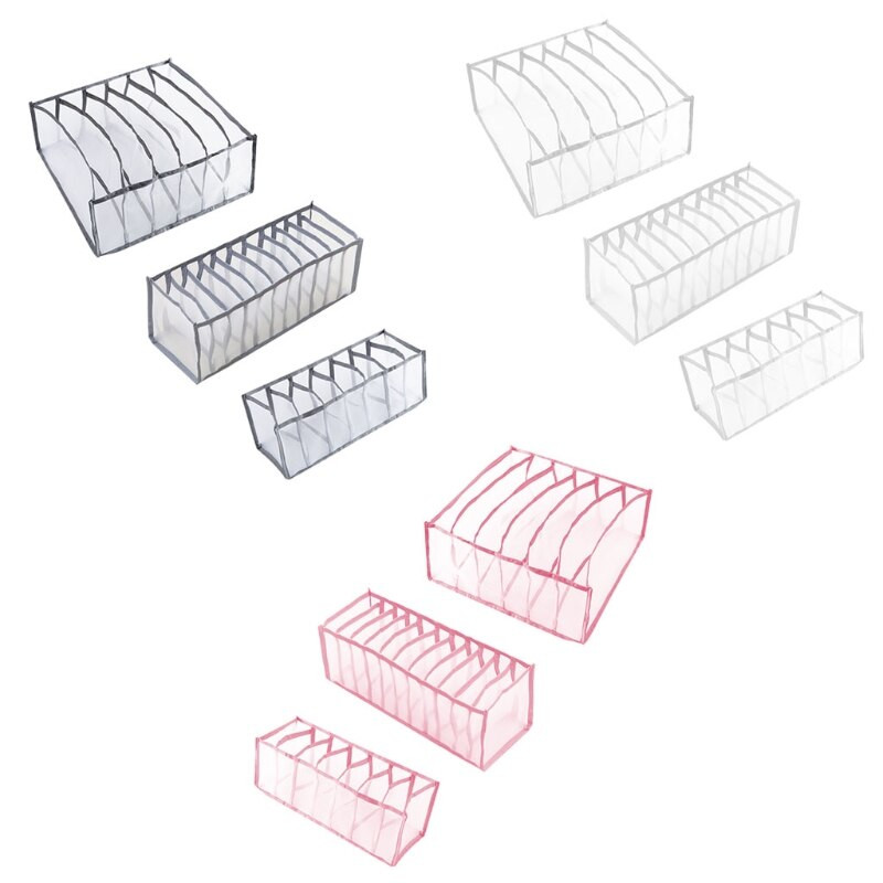 HX5B 3 vnt Apatinių drabužių stalčių laikiklis Sulankstoma spinta Drabužių pertvaros Nailono komodos skyriai Liemenėlės kojinių laikymo dėžutės rinkinys