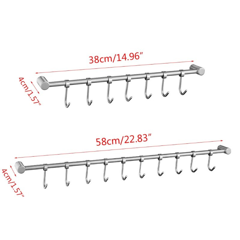 Nerūdijančio plieno sieninis puodo stovas virtuvės tiesus baras su kabliuku 