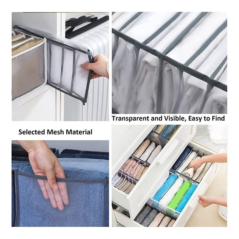 Naujas 3 vnt plaunamas drabužių spintos drabužių tvarkytuvas, 7 grotelės, sulankstomos matomos spintos tvarkyklės drabužių stalčių tinklelio atskyrimo dėžutė