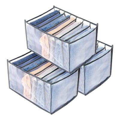 3 DB Mosható gardrób ruharendszerező, 7 rácsos összecsukható látható szekrényrendező Ruhafiók hálós elválasztó doboz