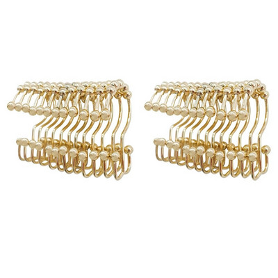 Zuhanyfüggöny gyűrűk kampós készlet 24 db, rozsdamentes acél, rozsdamentes dupla csúszógörgő nyolc fürdőszobai függönyakasztóval, arany