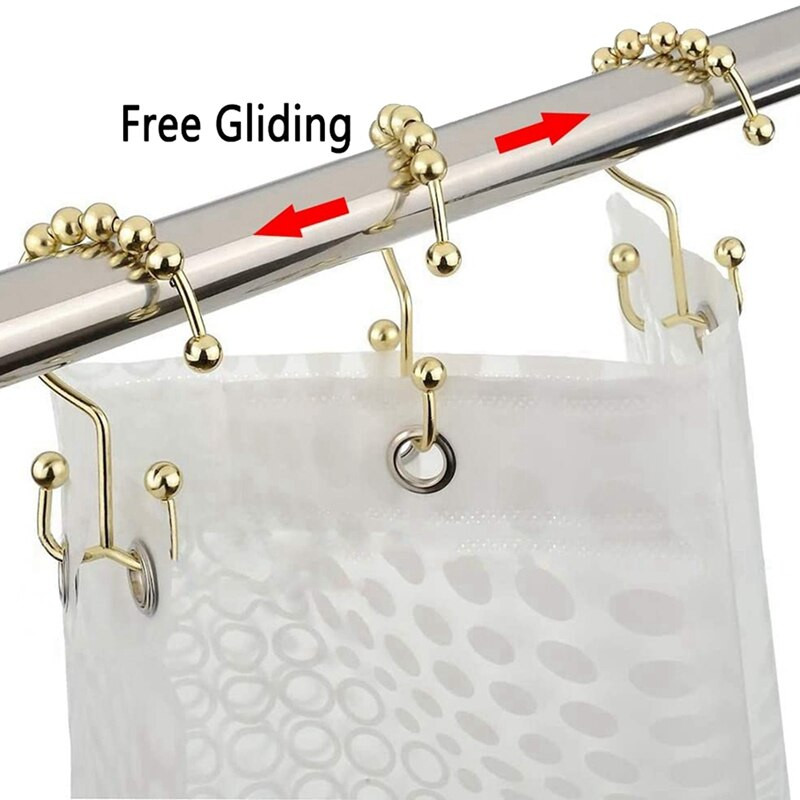 Zuhanyfüggöny gyűrűk kampós készlet 24 db, rozsdamentes acél, rozsdamentes dupla csúszógörgő nyolc fürdőszobai függönyakasztóval, arany