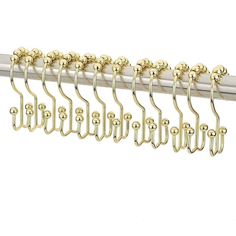 Dušo užuolaidų kabliukai rūdims atsparūs metaliniai dvigubi ritinėliai, žiedai vonios kambariui, 12 rinkinys