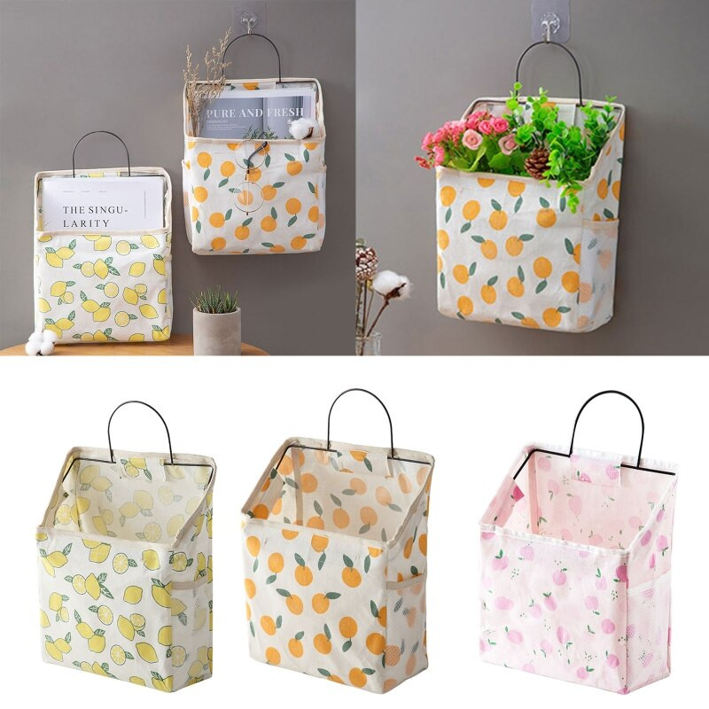 Függő tárolótáska Rajzfilm Gyümölcsmintás Vászon Szervező Doboztartó Otthoni Hálószoba Fürdőszoba Falához Multifunkcionális