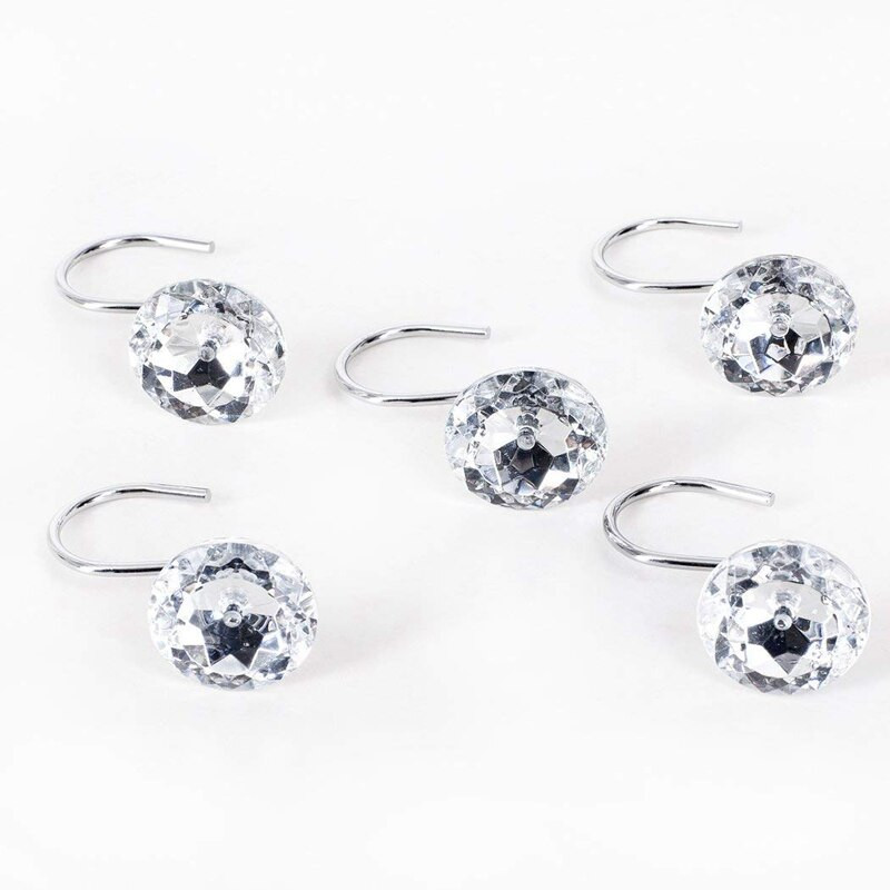 Perdeau de duș Bling cârlige inele acrilice strasuri decorative sticla cristal rulant baie baie set de 24 inele