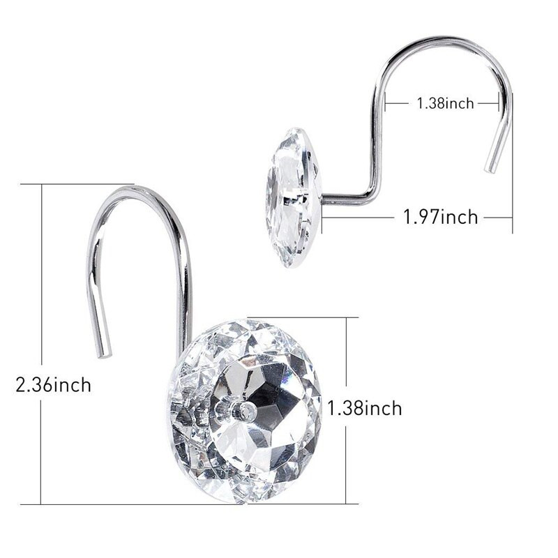 Perdeau de duș Bling cârlige inele acrilice strasuri decorative sticla cristal rulant baie baie set de 24 inele
