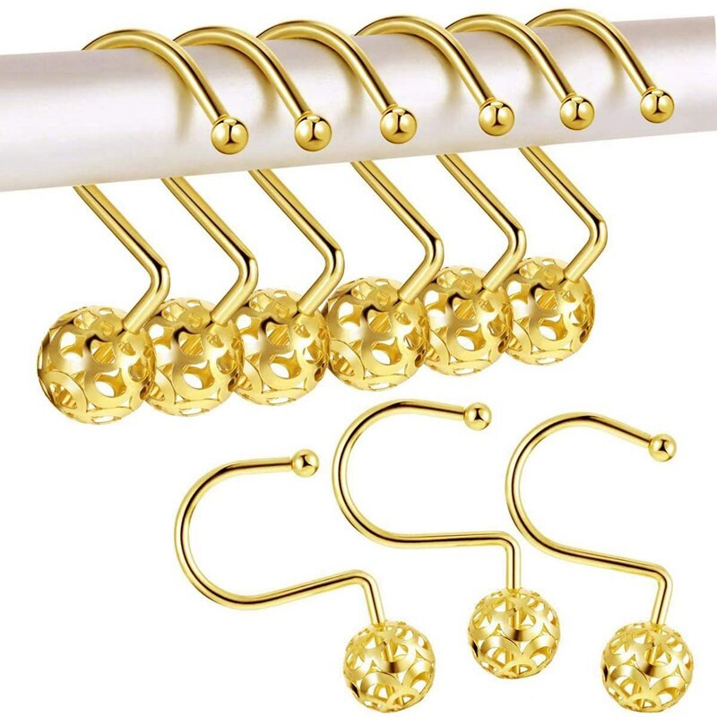 Dušo užuolaidų kabliukų žiedai, 12 dekorų rinkinys, metalas, atsparus rūdims vonios kambariui