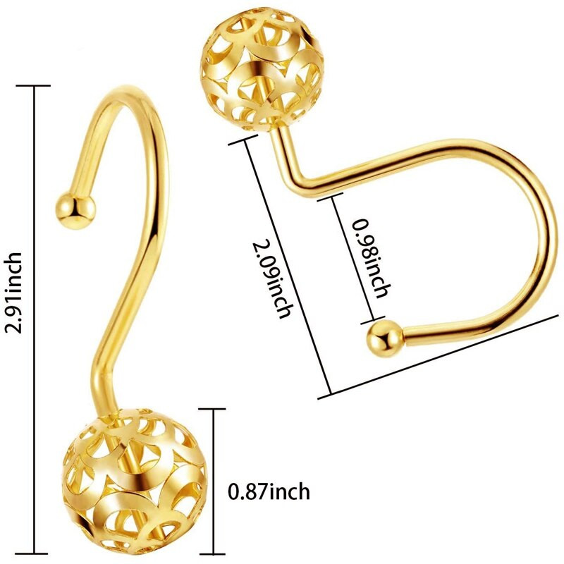 Dušo užuolaidų kabliukų žiedai, 12 dekorų rinkinys, metalas, atsparus rūdims vonios kambariui