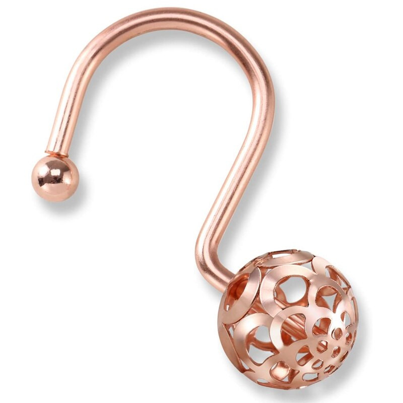 Dušo užuolaidų kabliukų žiedai, 12 dekorų rinkinys, metalas, atsparus rūdims vonios kambariui