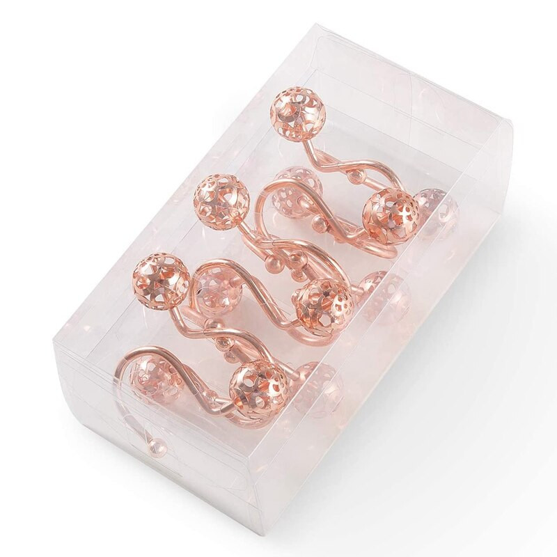 Dušo užuolaidų kabliukų žiedai, 12 dekorų rinkinys, metalas, atsparus rūdims vonios kambariui