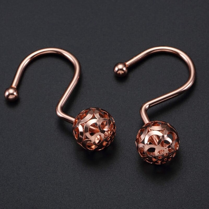 Dušo užuolaidų kabliukų žiedai, 12 dekorų rinkinys, metalas, atsparus rūdims vonios kambariui