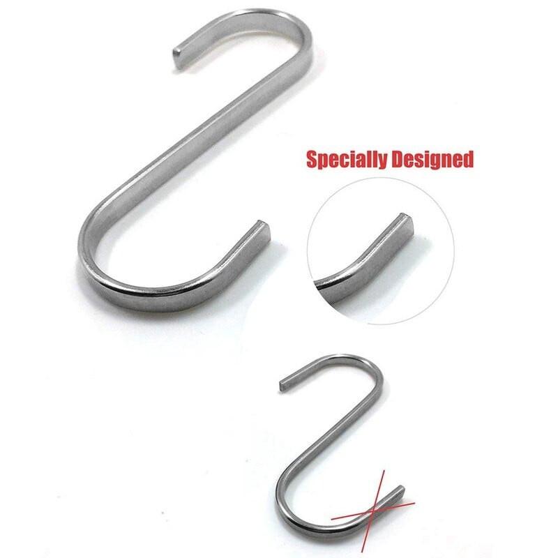 12 db S rozsdamentes acél felfüggesztő kampó konyhai edényekhez vagy hentes húshoz - 10 db 8,1 x 5 cm és 2 db 7,3 cm x 5 cm