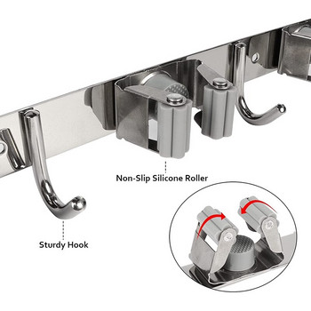 2 пакета Държач за моп за метли Стенен монтаж, Тежка закачалка Органайзер за метли за градина, гараж, пералня, баня, кухня