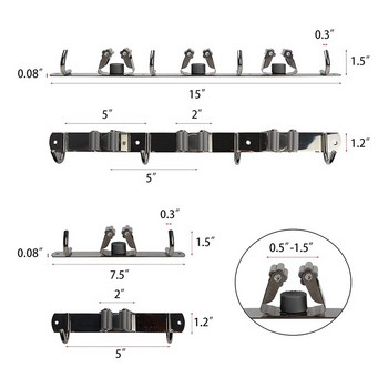 2 пакета Държач за моп за метли Стенен монтаж, Тежка закачалка Органайзер за метли за градина, гараж, пералня, баня, кухня